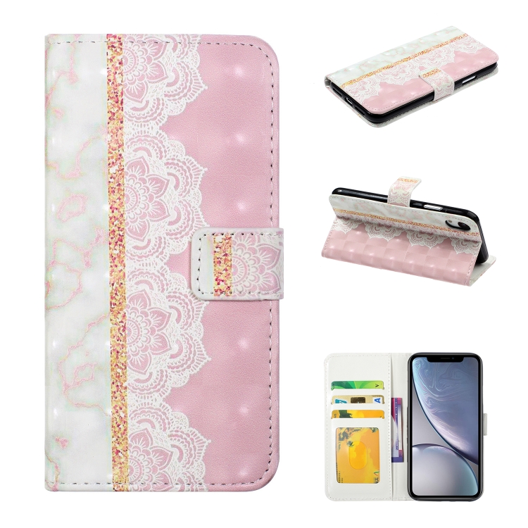 

For iPhone XR 3D Embossed Horizontal Flip Leather Case, with Holder & Card Slots & Wallet & Photo Frame(Lace Marble)