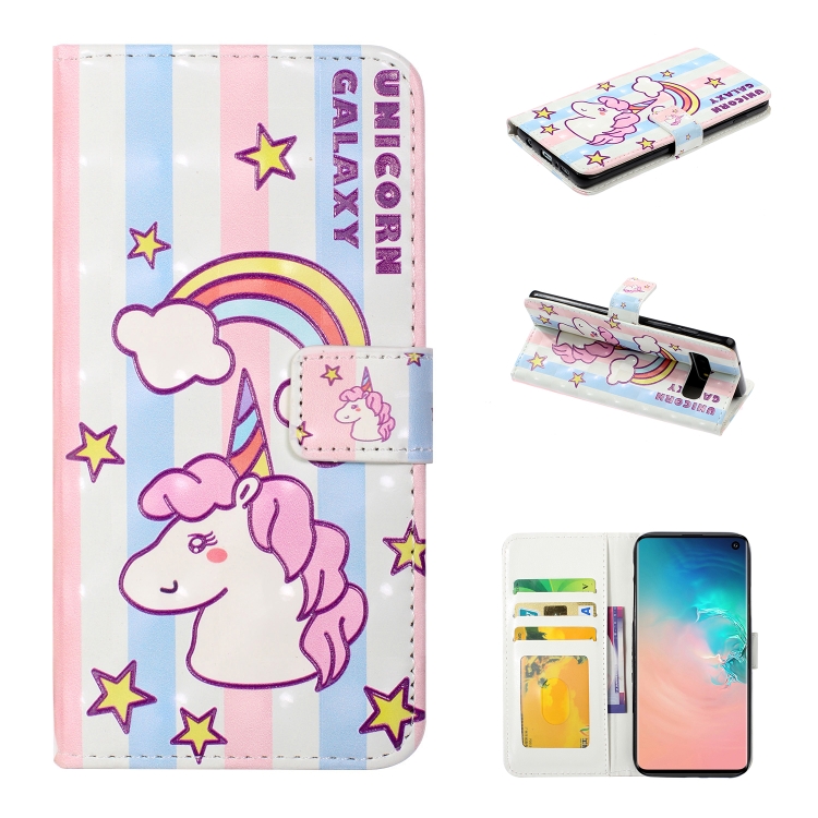 

For Galaxy S10+ 3D Embossed Horizontal Flip Leather Case, with Holder & Card Slots & Wallet & Photo Frame(Striped Unicorn)