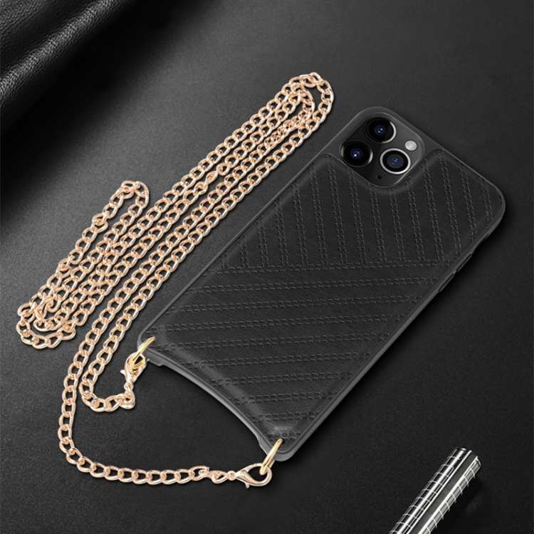 

For iPhone 11 Pro Mutural PC+PU+TPU Crossbody Protective Case with Removable Shoulder Metal Chain(Black)