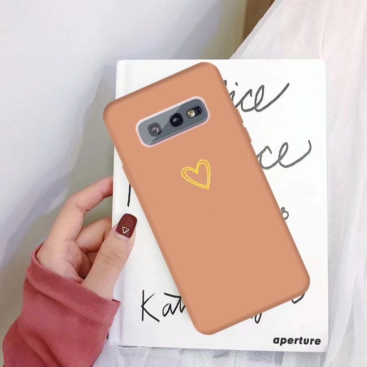 

For Galaxy S10 Golden Love Heart Pattern Frosted TPU Protective Case(Coral Orange)