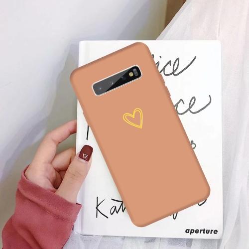 

For Galaxy S10+ Golden Love Heart Pattern Frosted TPU Protective Case(Coral Orange)