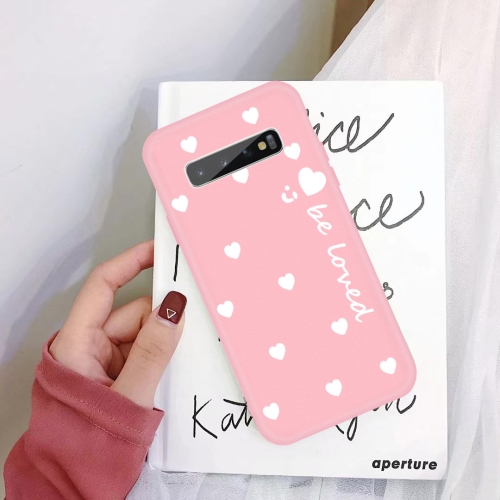 

For Galaxy S10+ Smiling Love Heart Pattern Frosted TPU Protective Case(Pink)