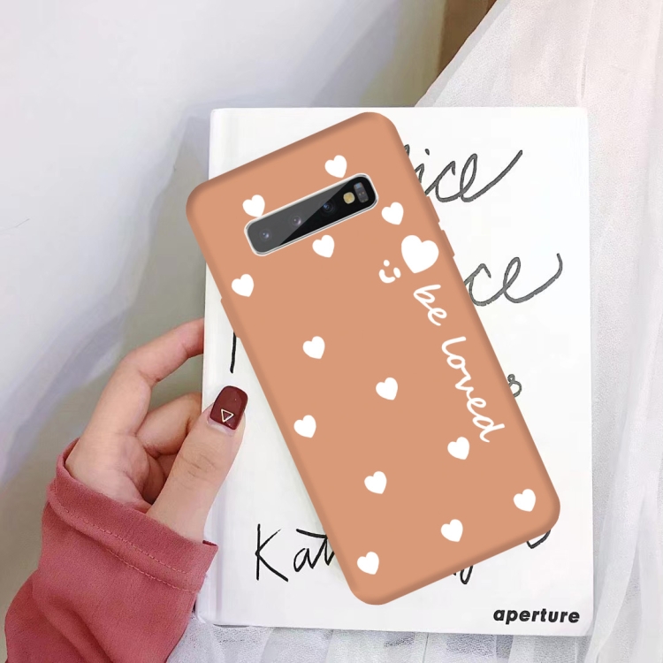 

For Galaxy S10+ Smiling Love Heart Pattern Frosted TPU Protective Case(Coral Orange)