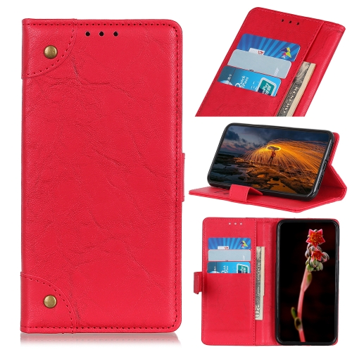 

For Moto G8 Power Copper Buckle Retro Crazy Horse Texture Horizontal Flip Leather Case with Holder & Card Slots & Wallet(Red)