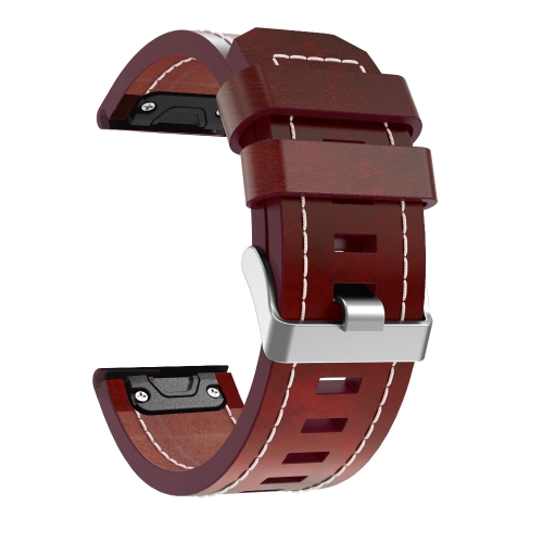 

For Garmin Fenix 5X (With sewing thread) Quick-release Leather Strap(Brown)