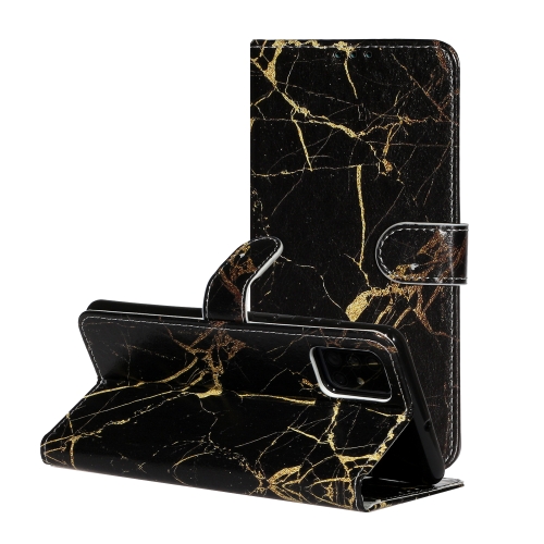 

For Galaxy A51 Colored Drawing Marble Pattern Horizontal Flip PU Leather Case with Holder & Card Slots & Wallet(Black Gold)