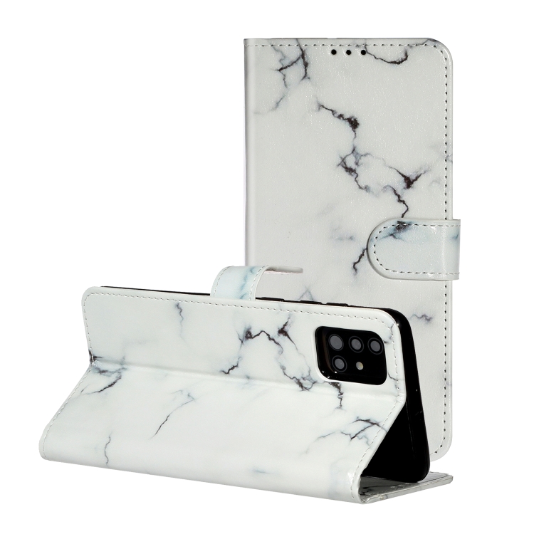 

For Galaxy A71 Colored Drawing Marble Pattern Horizontal Flip PU Leather Case with Holder & Card Slots & Wallet(White)