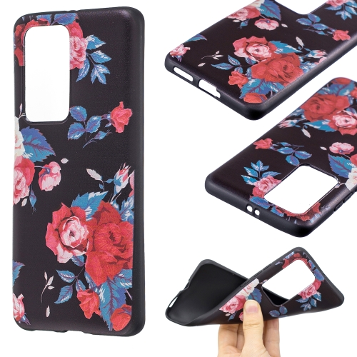 

For Huawei P40 Pro Embossment Patterned TPU Soft Cover Case(Red Flower)