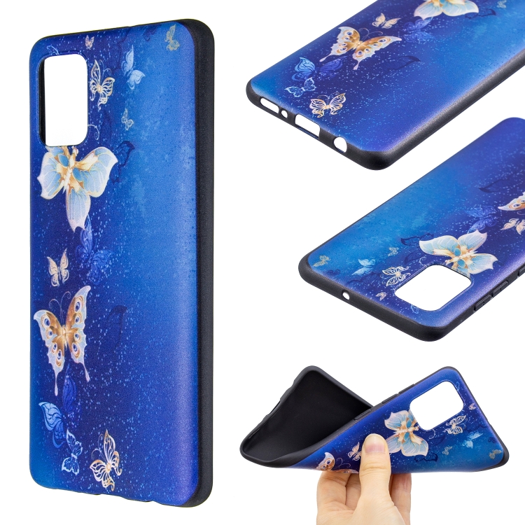 

For Galaxy A51 Embossment Patterned TPU Soft Cover Case(Gold Butterflies)