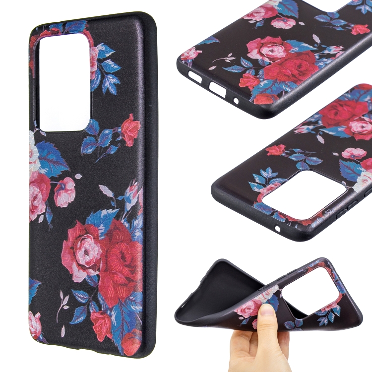 

For Galaxy S20 Ultra Embossment Patterned TPU Soft Cover Case(Red Flower)