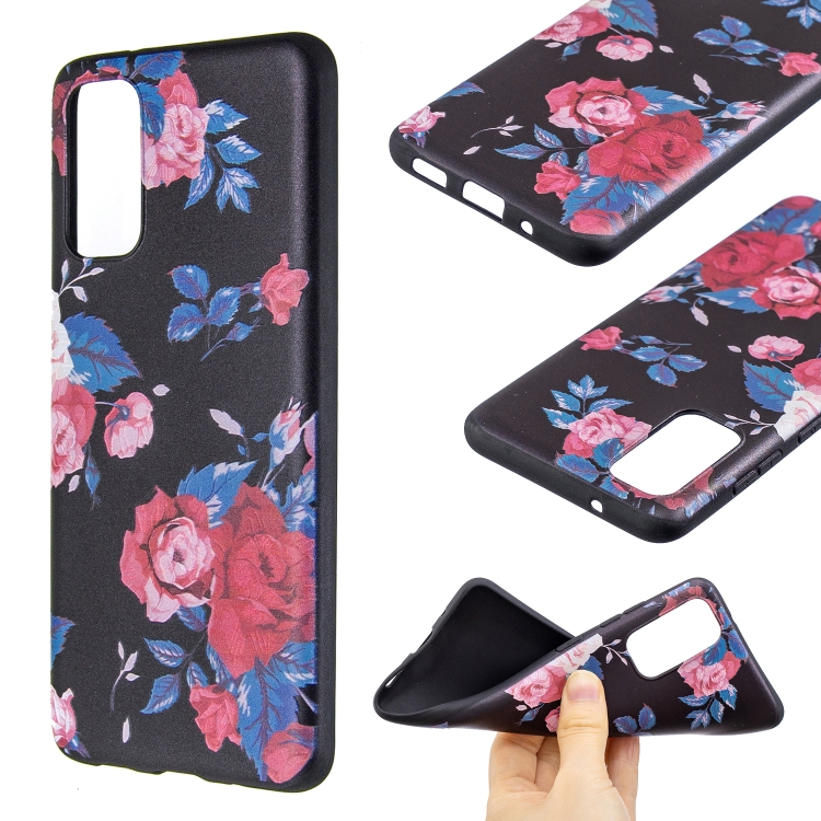 

For Galaxy S20 Embossment Patterned TPU Soft Cover Case(Red Flower)