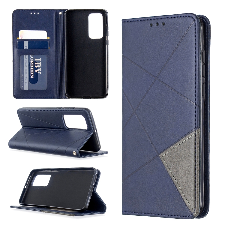 

For Huawei P40 Rhombus Texture Horizontal Flip Magnetic Leather Case with Holder & Card Slots & Wallet(Blue)
