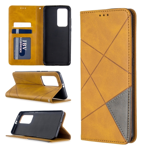 

For Huawei P40 Pro Rhombus Texture Horizontal Flip Magnetic Leather Case with Holder & Card Slots & Wallet(Yellow)