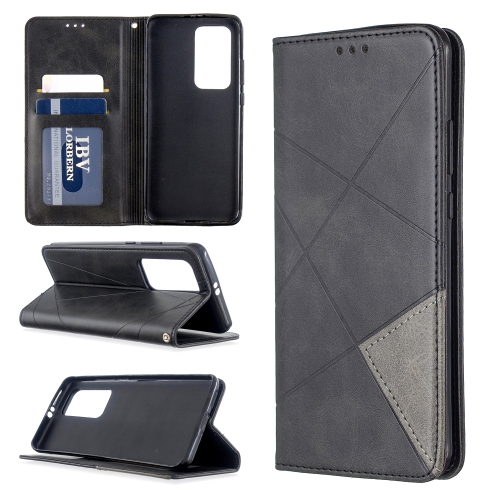 

For Huawei P40 Pro Rhombus Texture Horizontal Flip Magnetic Leather Case with Holder & Card Slots & Wallet(Black)