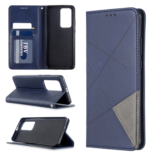 

For Huawei P40 Pro Rhombus Texture Horizontal Flip Magnetic Leather Case with Holder & Card Slots & Wallet(Blue)