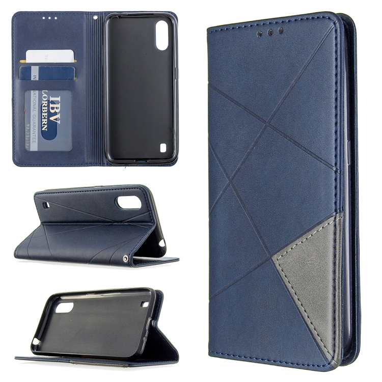 

For Galaxy A01 Rhombus Texture Horizontal Flip Magnetic Leather Case with Holder & Card Slots & Wallet(Blue)