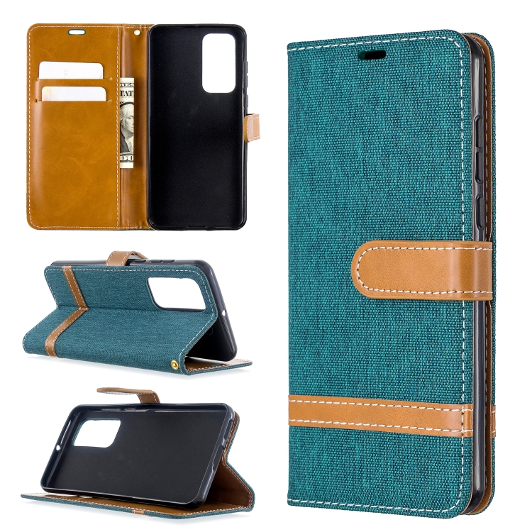 

For Huawei P40 Color Matching Denim Texture Horizontal Flip Leather Case with Holder & Card Slots & Wallet & Lanyard(Green)