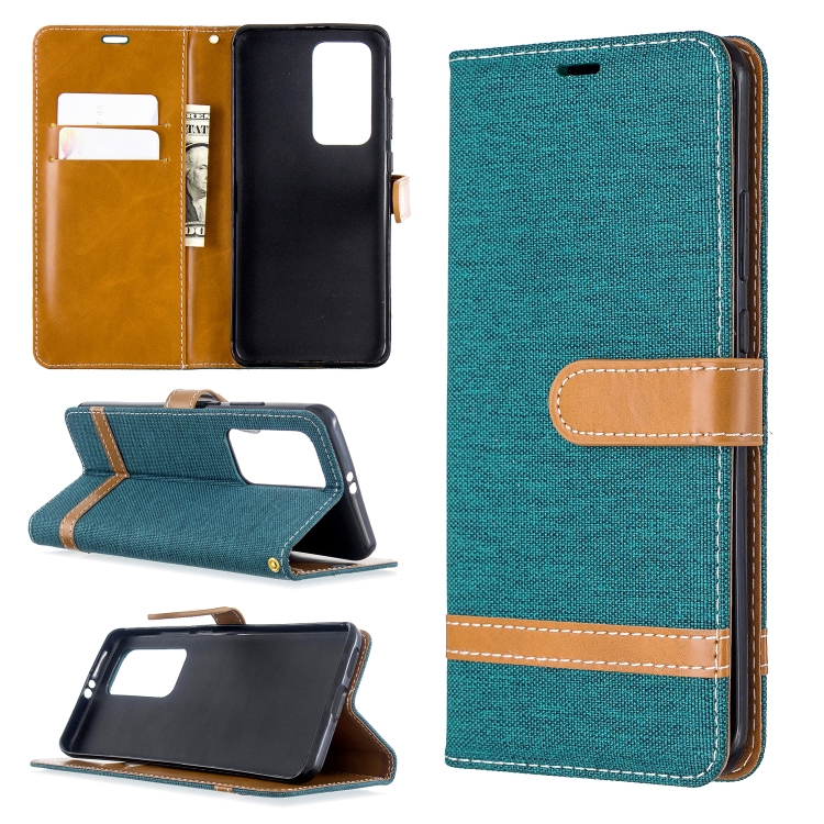 

For Huawei P40 Pro Color Matching Denim Texture Horizontal Flip Leather Case with Holder & Card Slots & Wallet & Lanyard(Green)