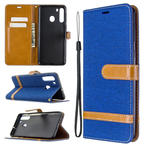 

For Galaxy A21 Color Matching Denim Texture Horizontal Flip Leather Case with Holder & Card Slots & Wallet & Lanyard(Royal Blue)