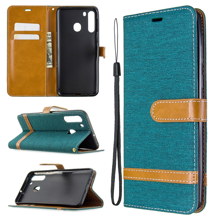 

For Galaxy A21 Color Matching Denim Texture Horizontal Flip Leather Case with Holder & Card Slots & Wallet & Lanyard(Green)