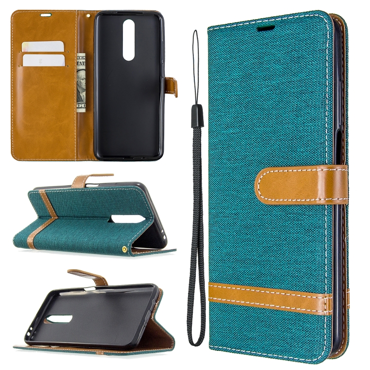

For Xiaomi Redmi K30 Color Matching Denim Texture Horizontal Flip Leather Case with Holder & Card Slots & Wallet & Lanyard(Green)