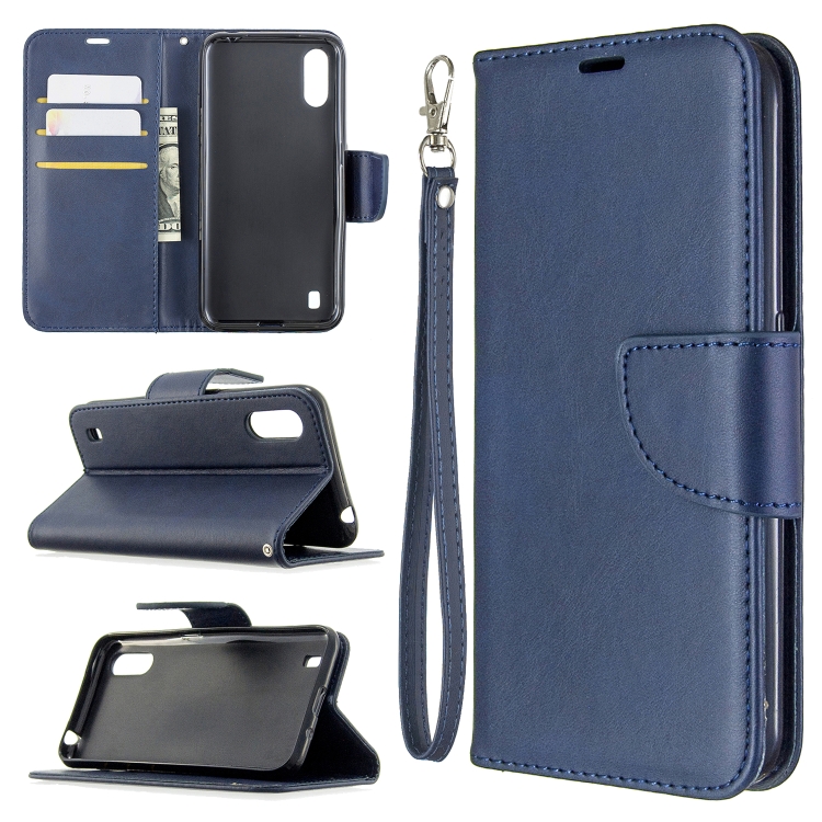 

For Galaxy A01 Retro Lambskin Texture Pure Color Horizontal Flip PU Leather Case with Holder & Card Slots & Wallet & Lanyard(Blue)