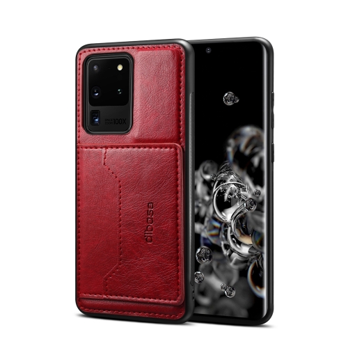 

For Galaxy S20 Ultra Dibase TPU + PC + PU Crazy Horse Texture Protective Case with Holder & Card Slots(Red)