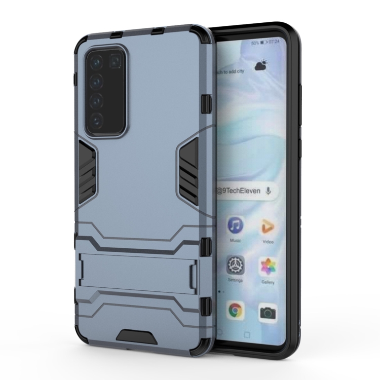 

For Huawei P40 PC + TPU Shockproof Protective Case with Holder(Navy Blue)