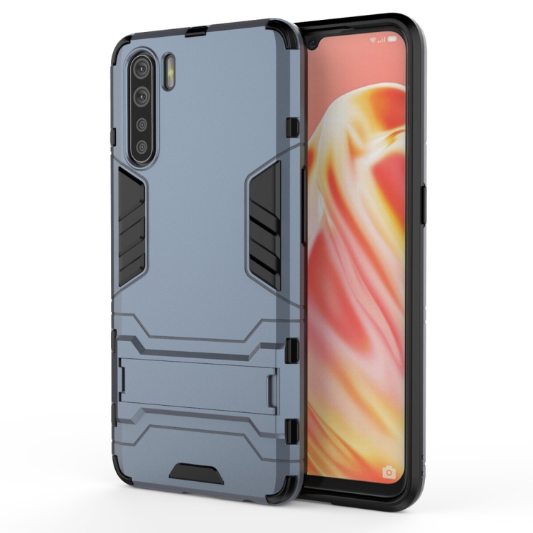 

For OPPO A91 PC + TPU Shockproof Protective Case with Holder(Navy Blue)