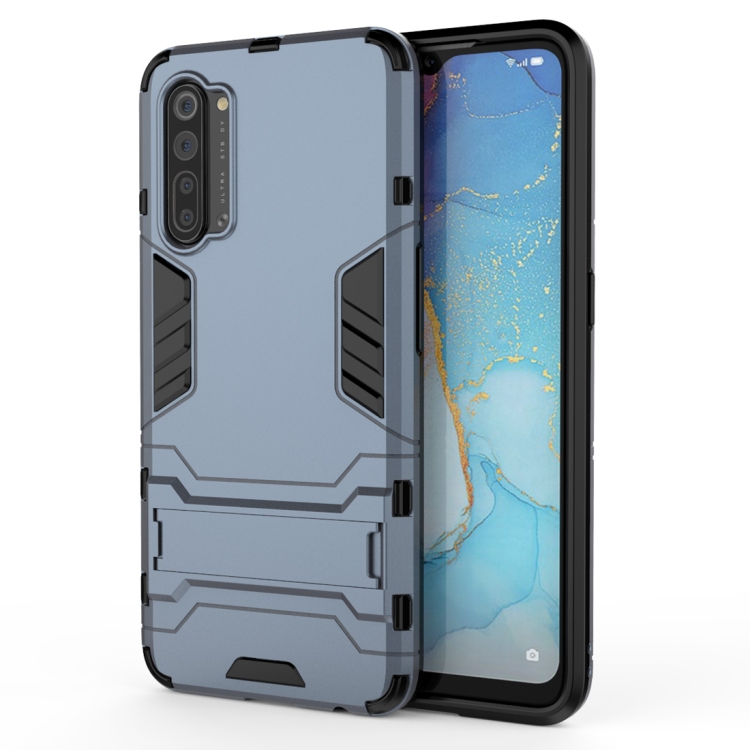 

For OPPO Reno3 PC + TPU Shockproof Protective Case with Holder(Navy Blue)