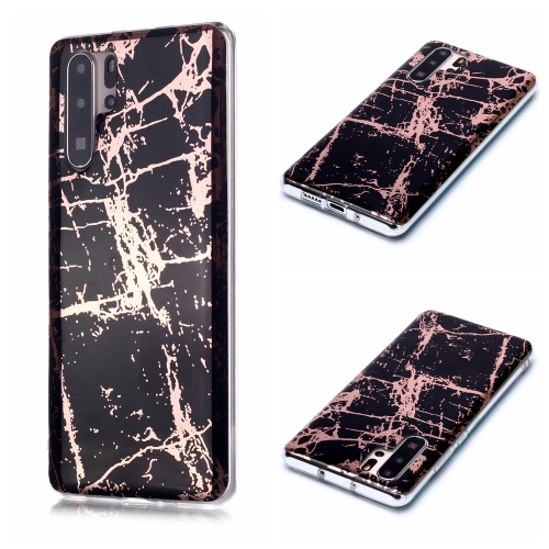 

For Huawei P30 Pro Plating Marble Pattern Soft TPU Protective Case(Black Gold)