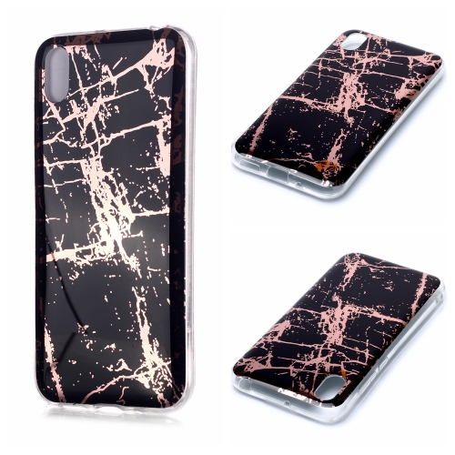 

For Huawei Y5 (2019) Plating Marble Pattern Soft TPU Protective Case(Black Gold)