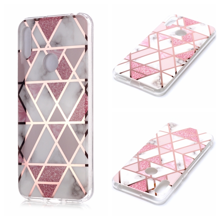 

For Huawei Y6 (2019) Plating Marble Pattern Soft TPU Protective Case(Pink)