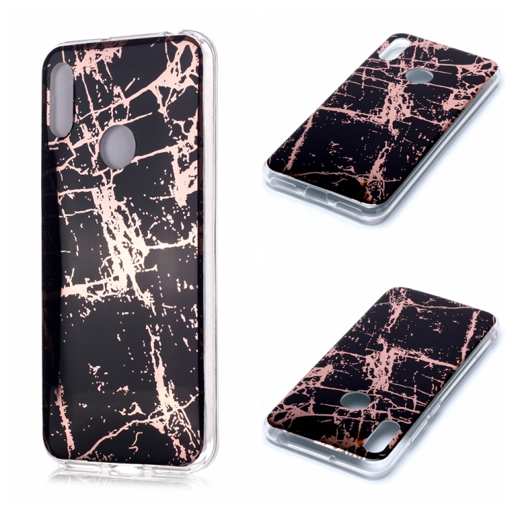 

For Huawei Y6 (2019) Plating Marble Pattern Soft TPU Protective Case(Black Gold)