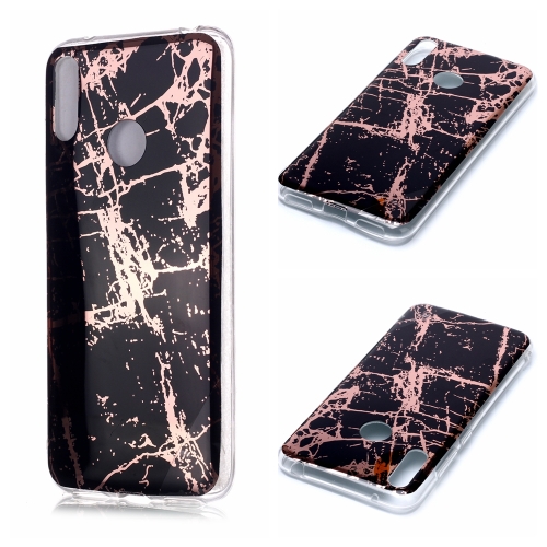 

For Huawei Y7 (2019) Plating Marble Pattern Soft TPU Protective Case(Black Gold)