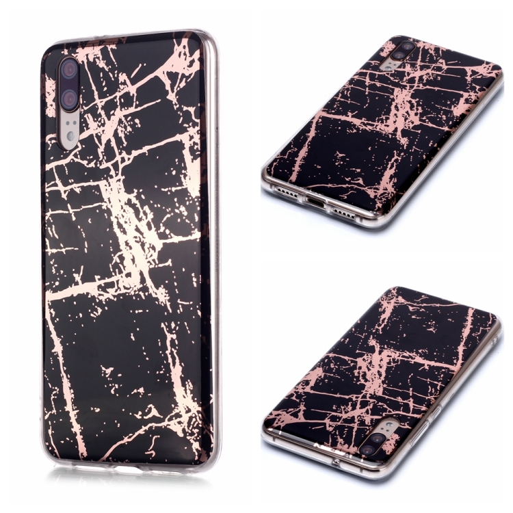 

For Huawei P20 Plating Marble Pattern Soft TPU Protective Case(Black Gold)
