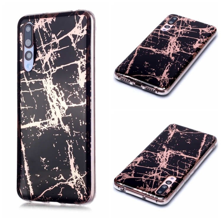 

For Huawei P20 Pro Plating Marble Pattern Soft TPU Protective Case(Black Gold)