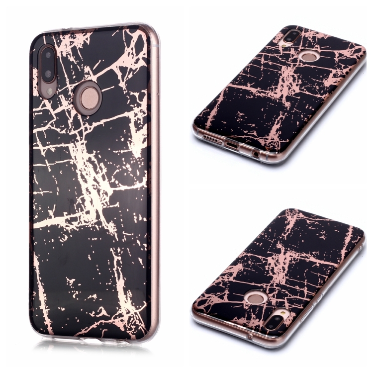 

For Huawei P20 lite / nova 3e Plating Marble Pattern Soft TPU Protective Case(Black Gold)