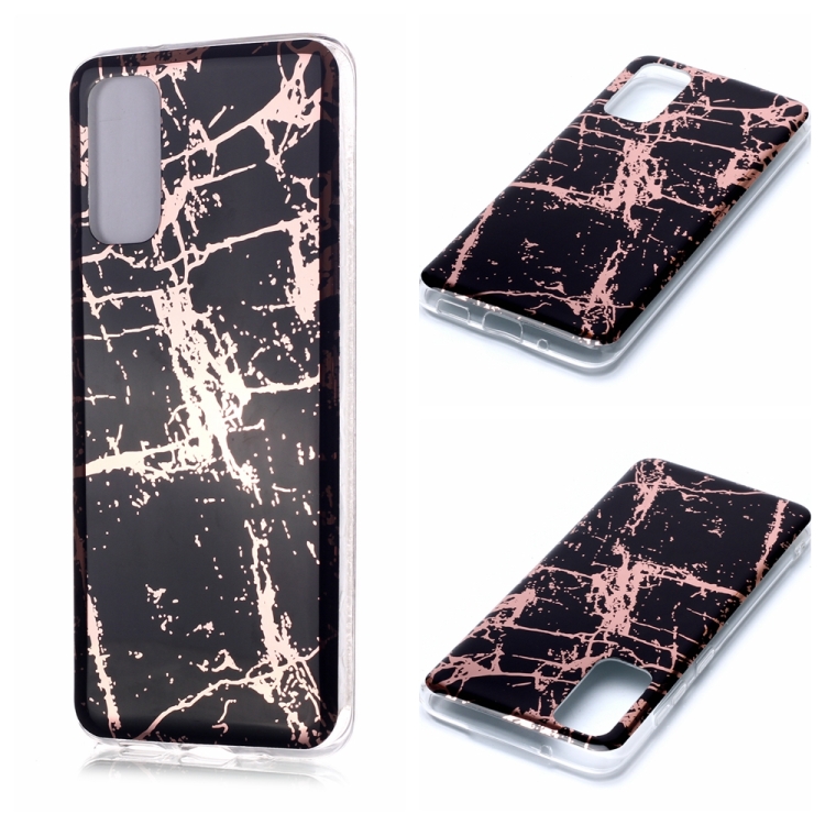 

For Galaxy S20 Plating Marble Pattern Soft TPU Protective Case(Black Gold)