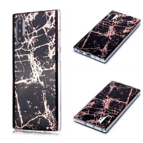 

For Galaxy Note10+ Plating Marble Pattern Soft TPU Protective Case(Black Gold)