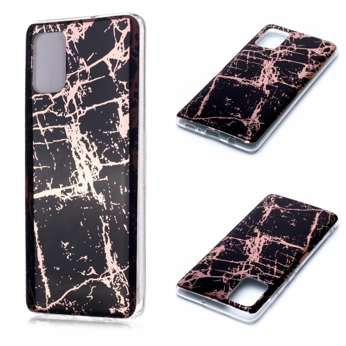 

For Galaxy A71 Plating Marble Pattern Soft TPU Protective Case(Black Gold)
