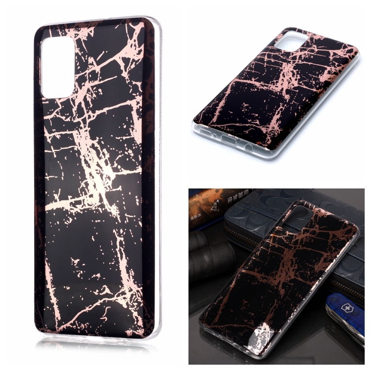 

For Galaxy A51 Plating Marble Pattern Soft TPU Protective Case(Black Gold)