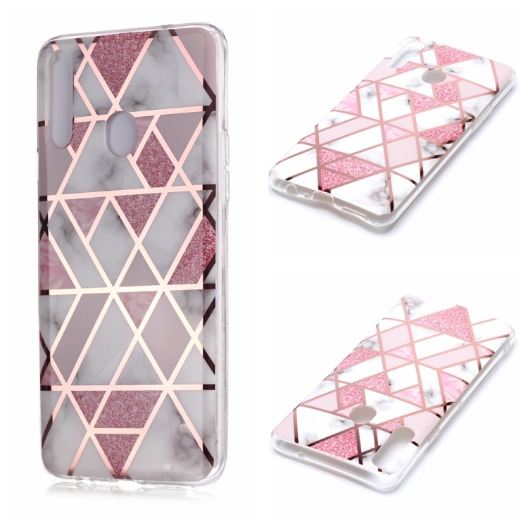 

For Galaxy A20s Plating Marble Pattern Soft TPU Protective Case(Pink)