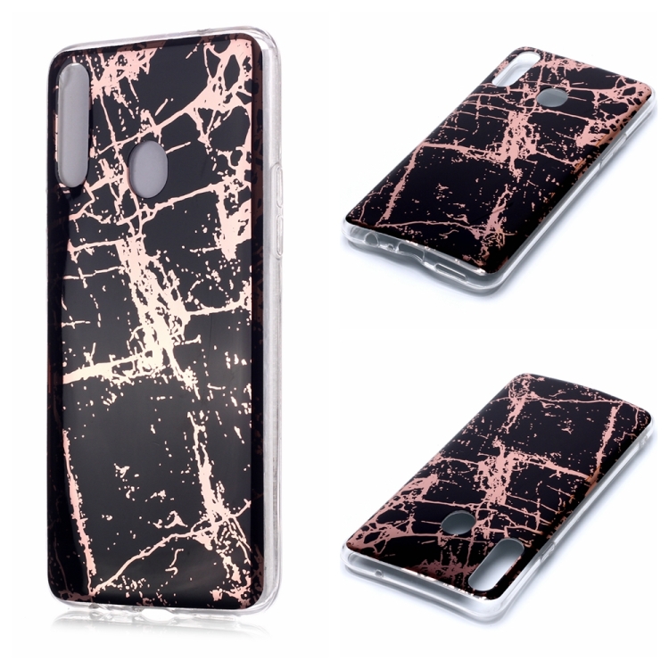 

For Galaxy A20s Plating Marble Pattern Soft TPU Protective Case(Black Gold)