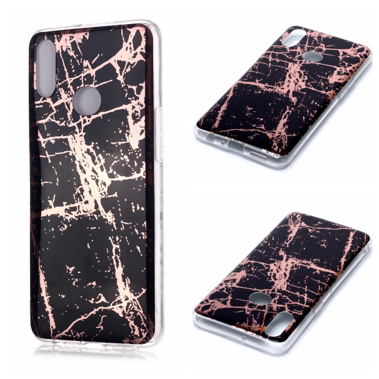 

For Galaxy A10s Plating Marble Pattern Soft TPU Protective Case(Black Gold)