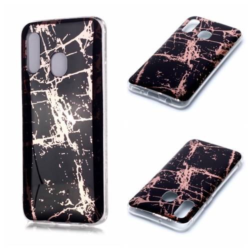 

For Galaxy A20e Plating Marble Pattern Soft TPU Protective Case(Black Gold)