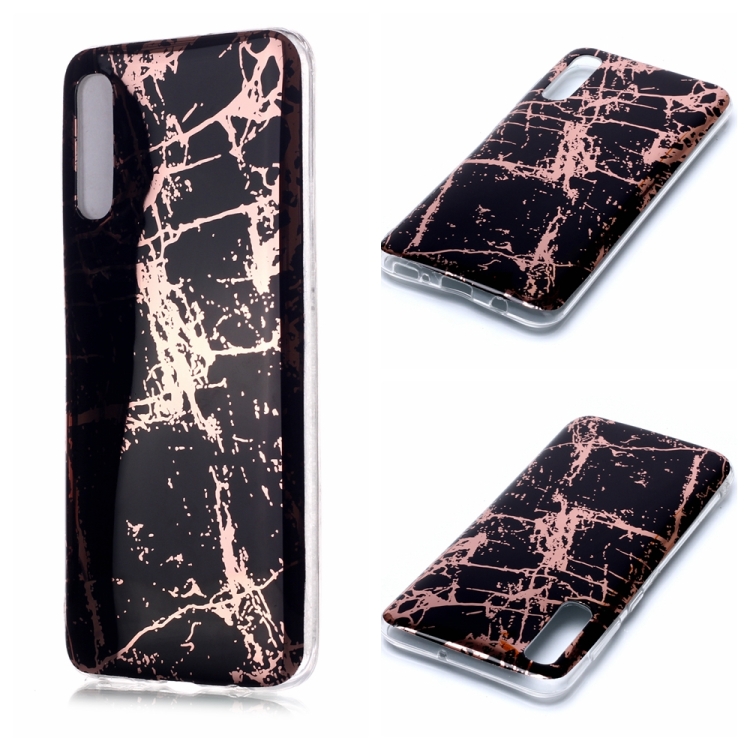 

For Galaxy A70 Plating Marble Pattern Soft TPU Protective Case(Black Gold)