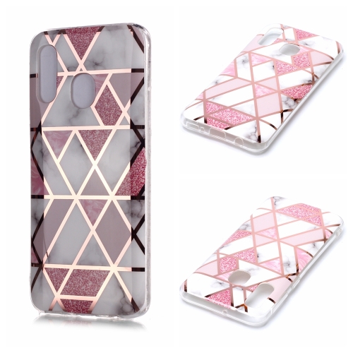 

For Galaxy A40 Plating Marble Pattern Soft TPU Protective Case(Pink)
