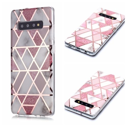 

For Galaxy S10+ Plating Marble Pattern Soft TPU Protective Case(Pink)