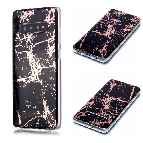 

For Galaxy S10+ Plating Marble Pattern Soft TPU Protective Case(Black Gold)